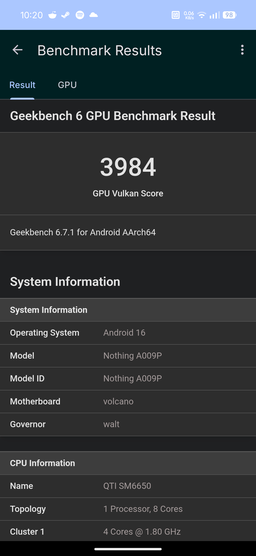 Nothing Phone (4b) - Recenzja 48 Nothing Phone (4b) - Geekbench 6.7.1 - GPU Benchmark - Vulkan
