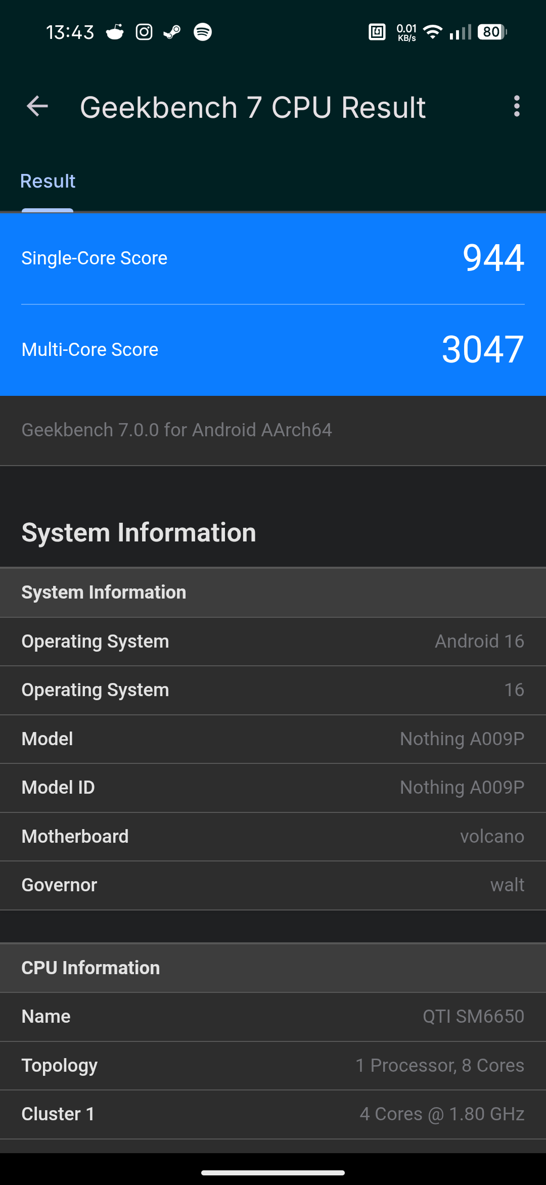 Nothing Phone (4b) - Recenzja 49 Nothing Phone (4b) - Geekbench 7.0.0 - CPU Benchmark