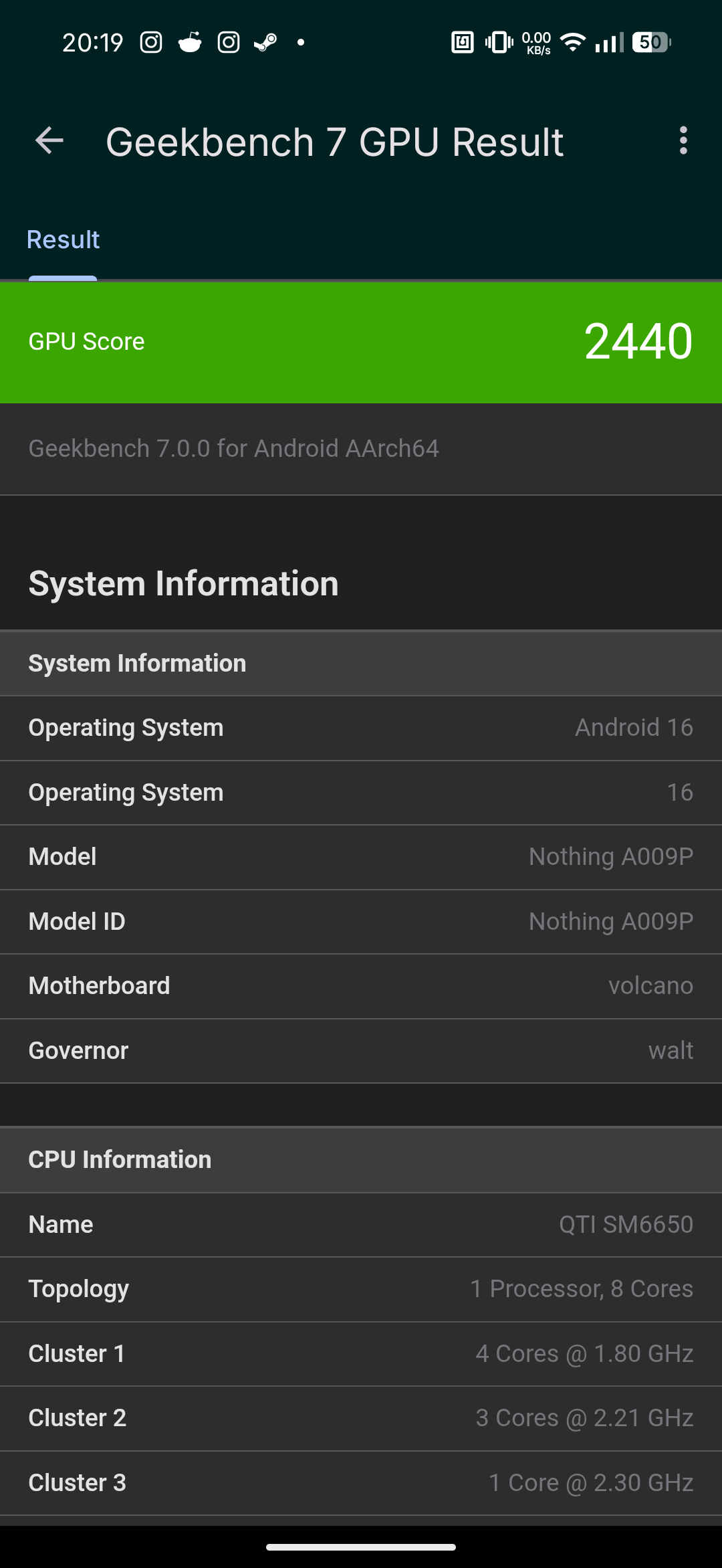 Nothing Phone (4b) - Recenzja 50 Nothing Phone (4b) - Geekbench 7.0.0 - GPU Benchmark - OpenCL