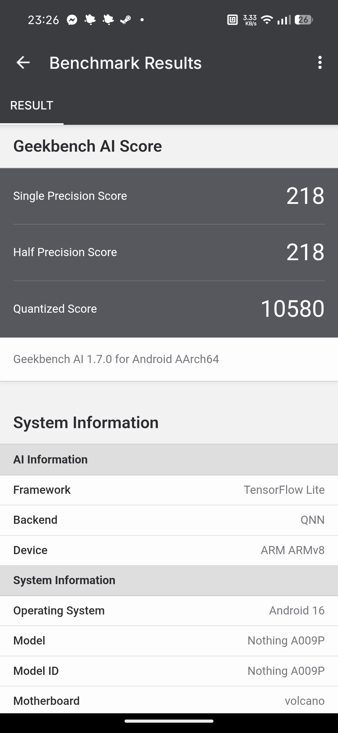 Nothing Phone (4b) - Recenzja 55 Nothing Phone (4b) - Geekbench AI 1.7.0 - TensorFlow Lite - QNN