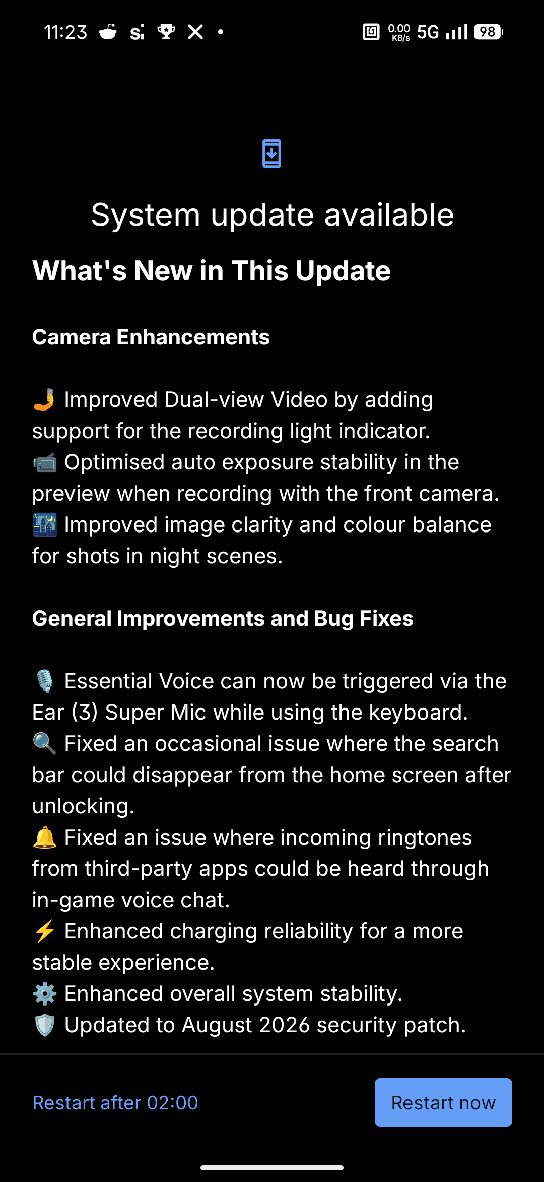 Nothing Phone (4b) - Recenzja 75 Nothing Phone (4b) - Urządzenie gotowe do ponownego uruchomienia po aktualizacji #2 (Android 16; Nothing OS 4.1 - SuperContra-B4.1-260811-1606)