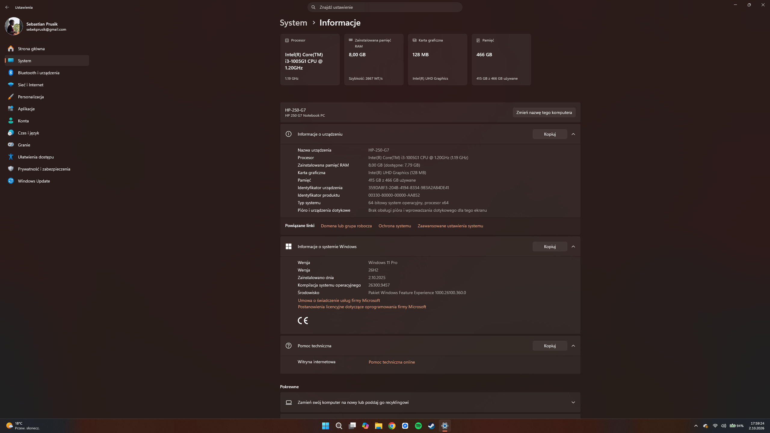 Windows 11 2026 Update (26H2) od wczoraj dostępny do pobrania! 15 Windows 11 - Informacje o systemie Windows - Aktualizacja Windows 11 2026 Update (Wersja 26H2) zainstalowana